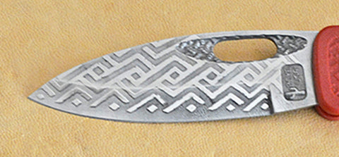 Boye Basketweave Lockback Folding Pocket Knife with 'Basketweave' Etching and Red Zytel Handle - 2nd.