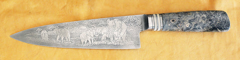 8 inch Chef's Knife with 'Elephants' Etching.