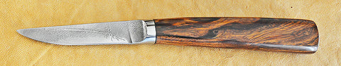 3 inch Paring Knife with 'Feather' Etching & Desert Ironwood Handle.
