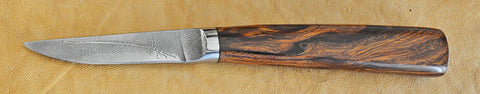 3 inch Paring Knife with 'Feather' Etching & Desert Ironwood Handle.