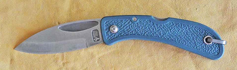 Boye Prophet Lockback Folding Pocket Knife with Plain Etched Blade and Blue Zytel Handle.
