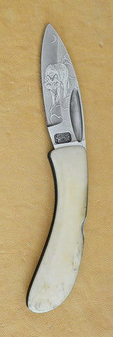 Boye Custom Prophet Lockback Folding Knife with 'Wolf' Etching.