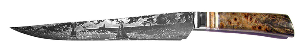 10 inch Carving Knife with 'Lighthouse with Sailboats' Etching - 2.