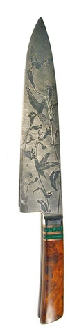 10 inch Chef's Knife with 'Hummingbirds' Etching.