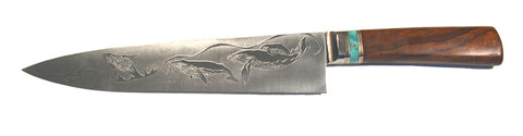 10 inch Chef's Knife with 'String of Whales' Etching.