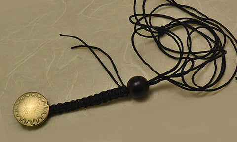 Black Waxed Hemp Macrame Lanyard with 18th Century Tombac Button.