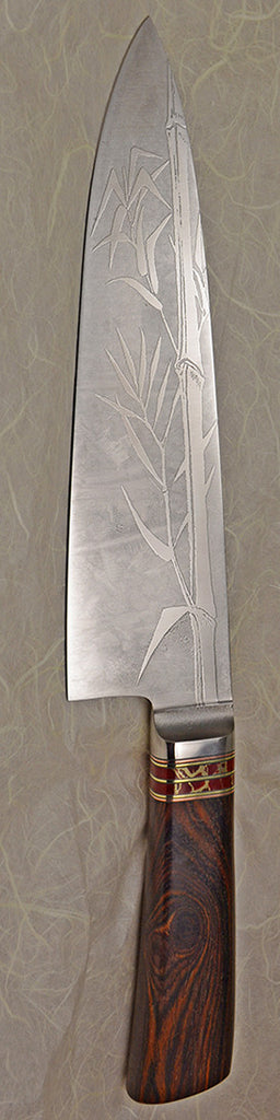 8 inch Chef's Knife with 'Single Stalk Bamboo' Etching - 2.