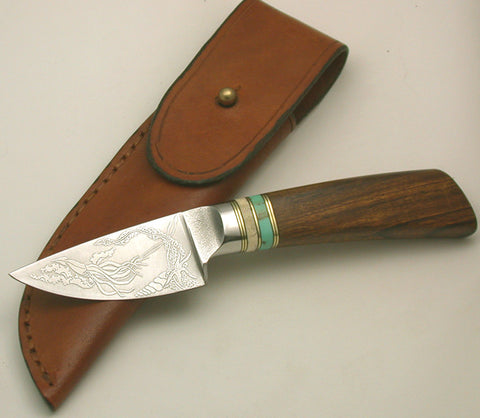 3 inch Dropped Edge Utility Knife with 'Squid and Starfish' Etching.