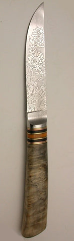 4.5 inch Kitchen Utility Knife with 'Sunflower' Etching.