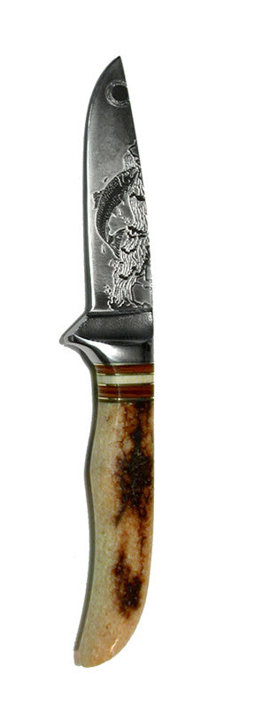 4 inch Dropped Point Hunter with 'Salmon' Etching.