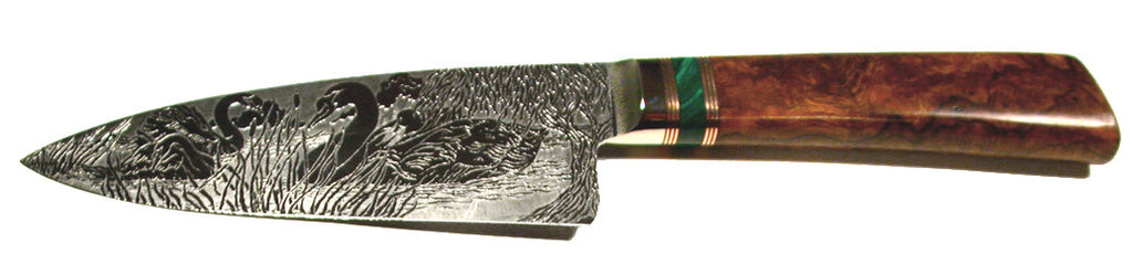 6 inch Chef's Knife with 'Swans' Etching.