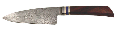 6 inch Chef's Knife with 'Dragonflies and Irises' Etching.