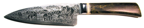 6 inch Chef's Knife with 'Elephants' Etching.
