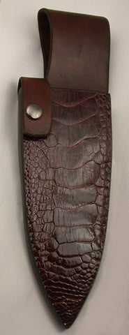 Brown Ostrich Belt Sheath for 6" Chef's Knife.