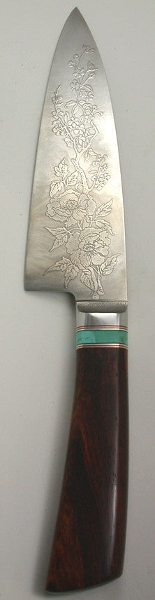 6 inch Chef's Knife with 'Wild Roses' Etching - 2.