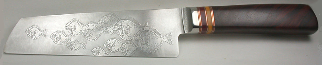 6 inch Chopper with 'School of Fish' Etching.