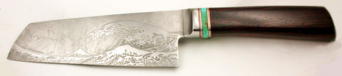 6 inch Chopper with 'Tsunami' Etching with  Cocobolo Handle.