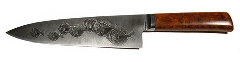 8 inch Chef's Knife with 'School of Fish' Etching.