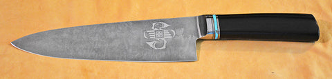 8 inch Chef's Knife with 'Circular Rainbird' Etching.