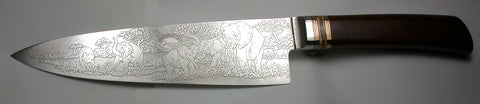 8 inch Chef's Knife with 'Elephants' Etching.