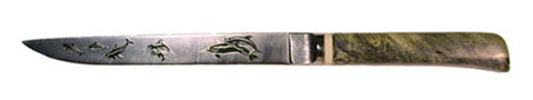 8 inch Stiff Filet/ Narrow Carving Knife with 'Dolphins' Etching.