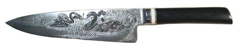 8 inch Chef's Knife with 'Swans' Etching.