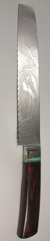 9 inch Bread Knife with 'Heron' Etching - 2.