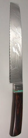 9 inch Bread Knife with 'Heron' Etching - 2.