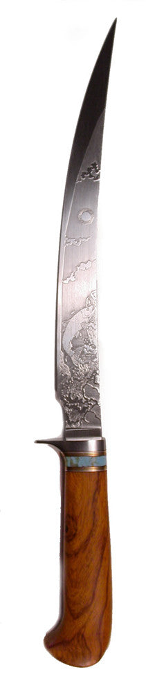 9 inch Filet Knife by Phil Wilson with 'Salmon' Etching.