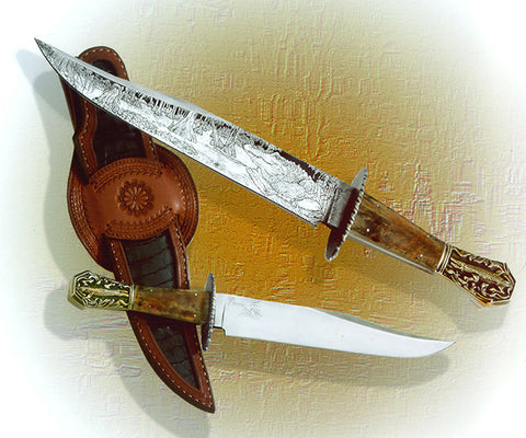 8 inch Don Norris Bowie with Custom Etching of Alligators and Friends.