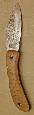 Boye Custom Mountains Lockback Folding Pocket Knife with 2 'Barn Owl' Etchings.
