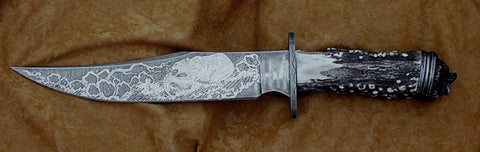 10 inch Damascus Bowie by Don Norris with 'Grizzly' Etching.