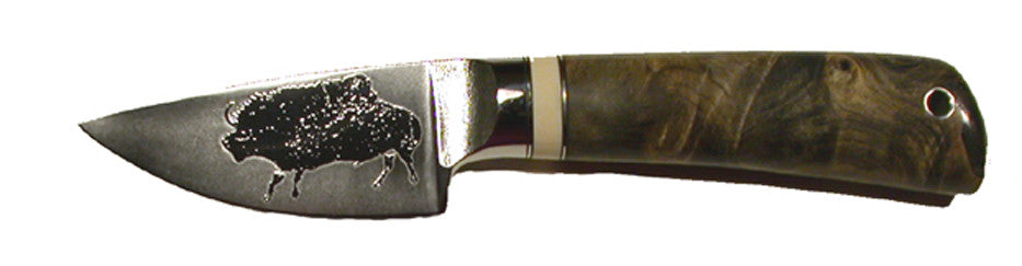3 inch Dropped Edge Utility Knife with 'Lescaux Bison' Etching.