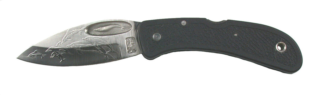 Boye Blue Whale Lockback Folding Pocket Knife with 'Dolphins' Etching - 2.