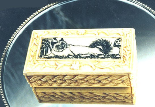 Carved Box with Cat Scrimshaw.