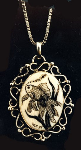 Necklace with Koi Scrimshaw.