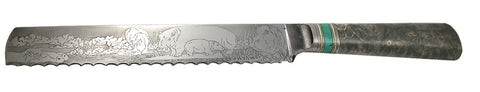 8 inch Bread Knife with 'Hippos' Etching.