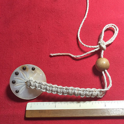 3 inch Natural Hemp Macrame Lanyard & Antique Carved Mother of Pearl Antique Button with 5 Steel Inserts