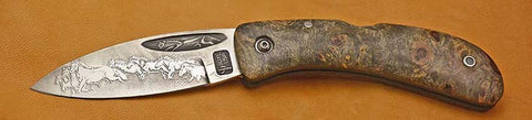 Boye Custom Celtic Horse Lockback Folding Pocket Knife with 'Mustangs' Etching.