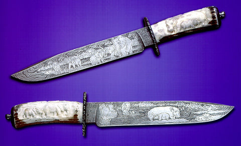 9.75 inch Out of Africa Bowie by Don Norris with 'Elephants' and 'Hippos' Etchings.
