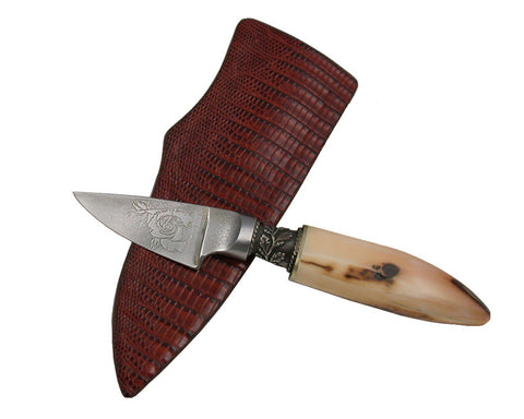 2 inch Dropped Edge Utility Knife by Don Norris with 'Single Rose' Etching.