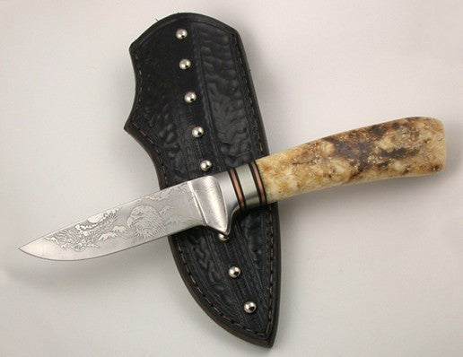 Norris/Boye 4 inch Dropped Point Hunter with 'Eagles' Etching.