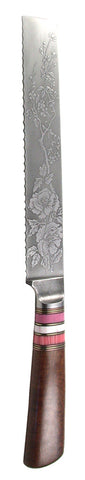 8 inch Bread Knife with 'Wild Roses' Etching.