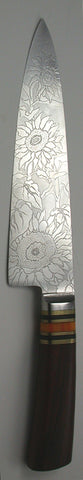 8 inch Chef's Knife with 'Sunflower' Etching.