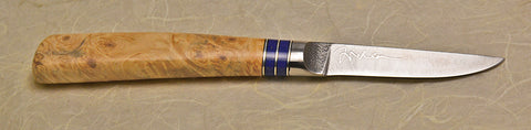 3 inch Paring Knife with 'Heron' Etching and Buckeye Burl Handle - 3.