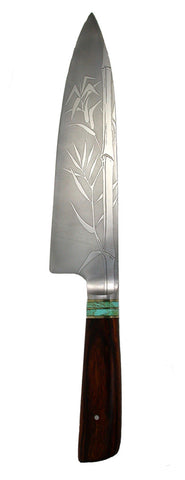 8 inch Chef's Knife with 'Single Stalk Bamboo' Etching.