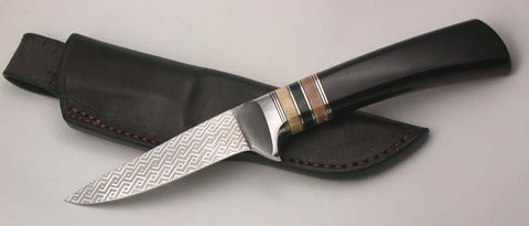 4 inch Dropped Point Hunter with 'Basketweave' Etching.