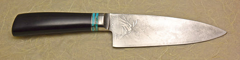 6 inch Chef's Knife with '3-Stalk Bamboo' Etching and African Blackwood Handle.