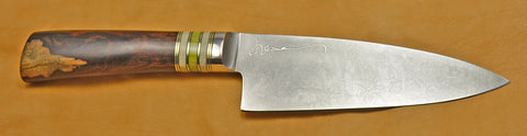 6 inch Chef's Knife with 'Barn Owl Family' Etching and Exhibition Ironwood Handle.