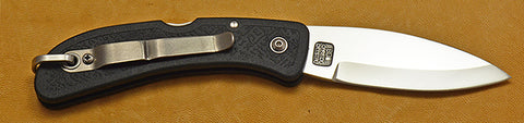 Boye Cobalt Basketweave Lockback Folding Pocket Knife with Black Handle.